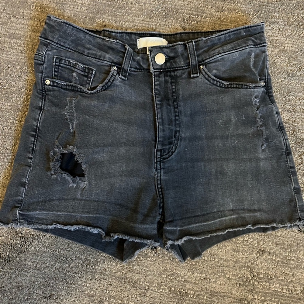 Distressed Black Denim Shorts